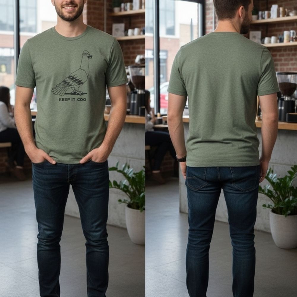 Fun Old Navy Green Unisex Large Tee - "Keep It Coo" with Pigeon!